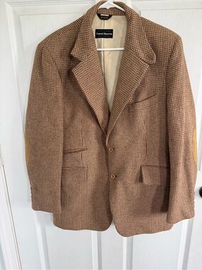 Vintage 70s Andre Martin Mens Blazer 40R Tweed Suede Professor Grandpa Jacket